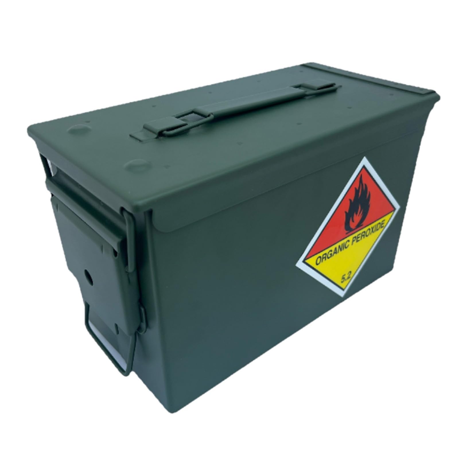 GREENZONE New .50 Cal Metal Military Army Ammo Tin with Stickers, Storage Box with Removable Hinged Lid & Rubber Waterproof Seal (Organic Peroxide 5.2)