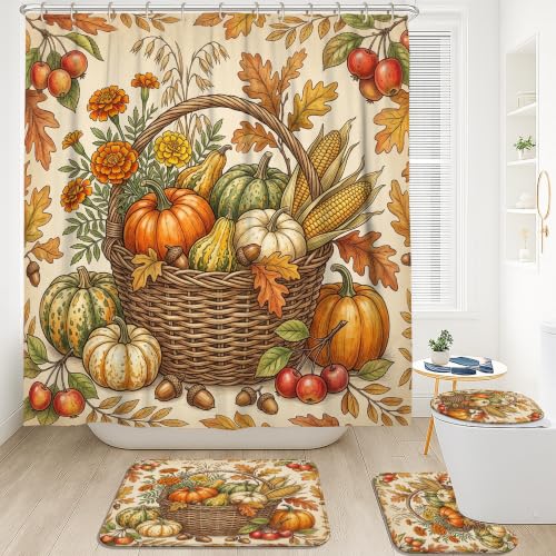 Rideaux de douche citrouilles orange 183x183 avec tapis