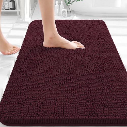 Image of OLANLY Bathroom Rugs 32x20, Extra Soft Absorbent Chenille Bath Rugs, Rubber Backing Quick Dry, Machine Washable Bath Mats for Bathroom Floor, Tub and Shower, Home Decor Accessories, Black Cherry