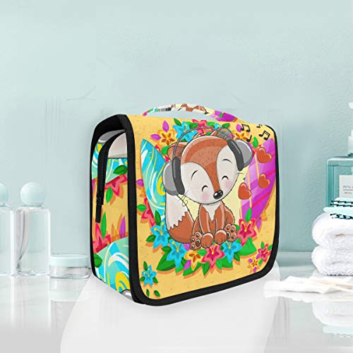 Preisvergleich Produktbild Skate Musik Fuchs Kulturbeutel Hängend Faltbar Mädchen Kulturtasche Toilettentasche Toiletttasche Makeup Tasche Kosmetiktasche für Frauen Mädchen Damen