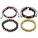 Mix 4 Brown Wrap Bracelets Men Women, Wood Beads Ethnic Tribal Bracelets, Leather Cotton Wristbands