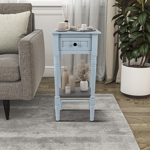 Image of Decor Therapy Accent Table with Storage, Traditional Style, Sturdy Narrow End Table, Ice Blue (28 inch x 14 inch x 14 inch)