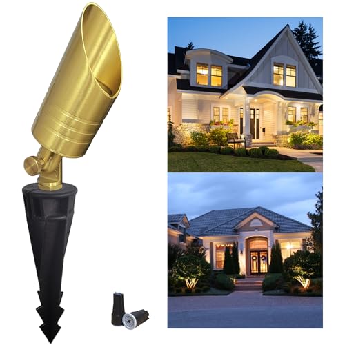 MALORY Brass Outdoor Spot Lights,12V Low Voltage Landscape Lighting,Waterproof Outdoor LED Spotlights Without Bulb for Yard,Garden,Lawn,Tree (1-Pack W