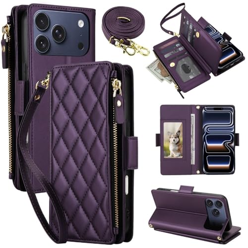Étui portefeuille iPhone 17 Pro cuir avec zip de sécurité et dragonne