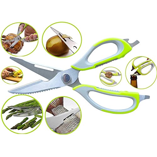SRJMH SRJ- 8 in 1 Tool Stainless Steel Multipurpose Detachable Come Apart Shears Mighty Shears Knife Cutter Peeler Opener Slicer Nutcracker Kitchen Scissors (Multicolour)