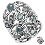 Cambio de color de simulado Alejandrita Plata de Ley 925 filigrana hoja anillo