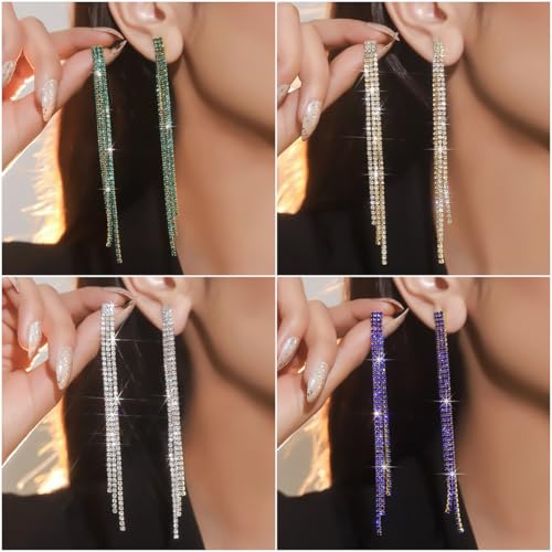 Sparkling Rhinestone Long Tassel Dangle Drop Earrings Prom Earrings Crystal Chandelier Earrings Bridal Wedding Earrings Jewelry for Women3