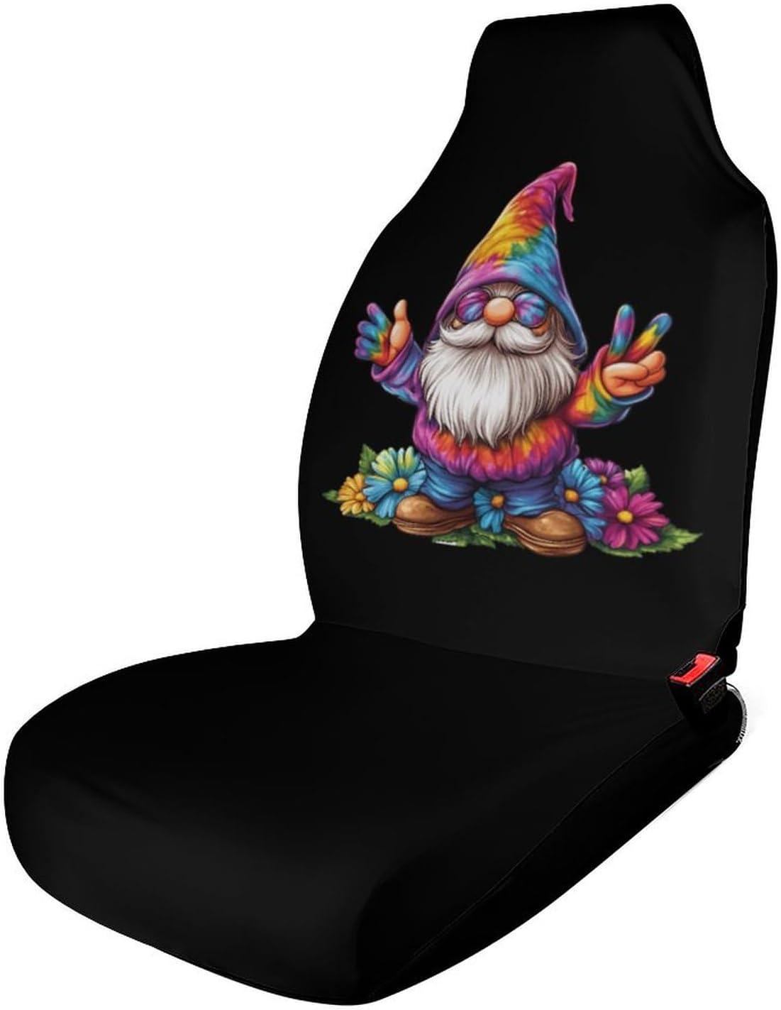 Tie-Dye Gnome Peace Sign Car Seat Covers Universal Car Front Seats Protector Auto Interior Accessories 1PCS