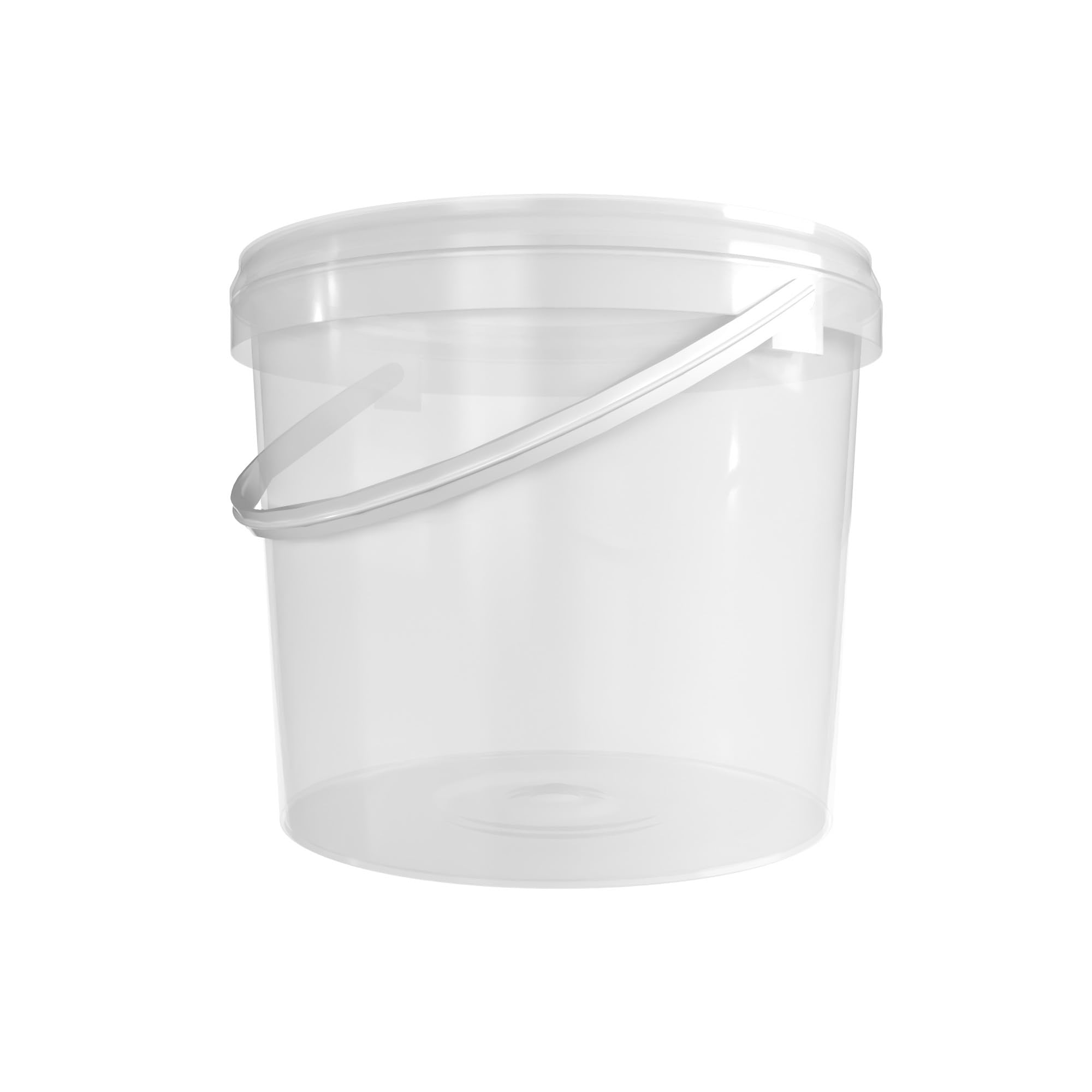 20 secchi con coperchio, 5 l, trasparenti, rotondi, in plastica, per alimenti, ermetici e stabili, secchi vuoti con manico e coperchio, adatti per alimenti chimici in polvere