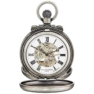 Charles-Hubert, Paris 3867-S Classic Collection Antiqued Finish Double Hunter Case Mechanical Pocket Watch