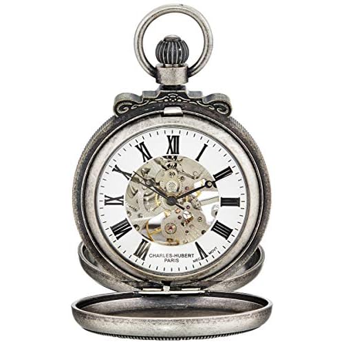 Charles-Hubert, Paris 3867-S Classic Collection Antiqued Finish Double Hunter Case Mechanical Pocket Watch