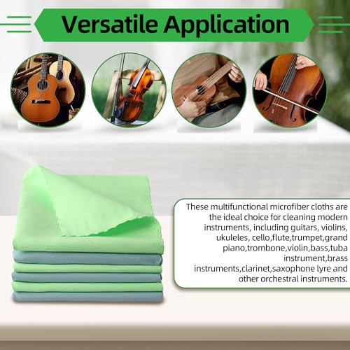 (6-Pack) Calvana 12*12” Violin Cleaning Cloth, Microfiber Polishing Cloth, for Flute, Trumpet, Grand Piano, Electric Guitar, Trombone, Bass, Clarinet, Tuba Instrument, Brass Instruments Cleaning Kit