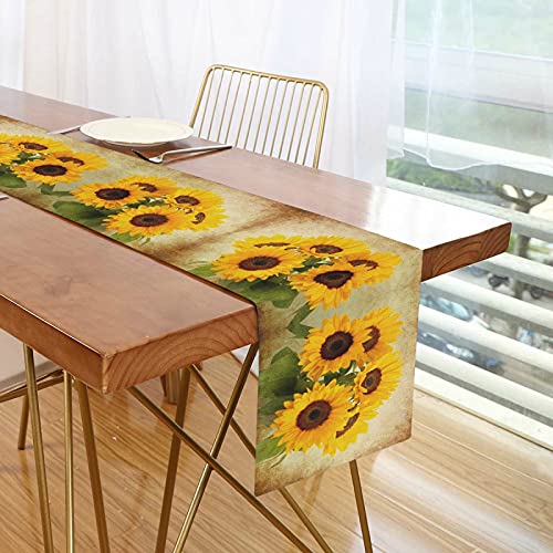 Naanle Double-Sided Vintage Sunflower Floral Polyester Table Runner Cloth Cover Bed Dresser Scarf Runners 13" W X 90" L Party Hotel Dinning Table Top Decoration #TOP6