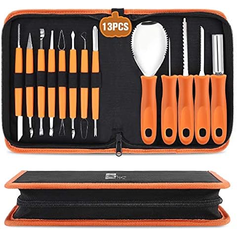 CHRYZTAL Pumpkin Carving Kit Tools Halloween, 13PCS Professional Heavy Duty Carving Set, Stainless Steel Double-side Sculpting Tool Carving Kit for Halloween Decoration Jack-O-Lanterns Cover