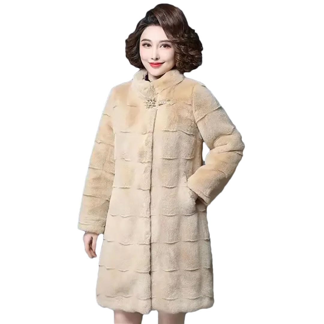 Chaqueta de invierno para mujer de mediana edad y ancianos, parka cálida y holgada, color albaricoque, talla XXL, albaricoque, XXL
