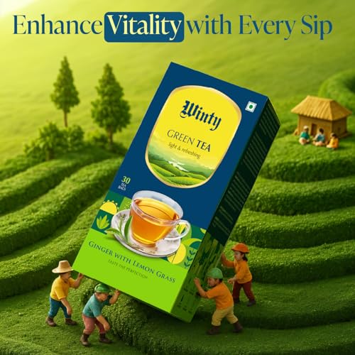 Image of Winty Ginger Lemongrass Green Tea 30 Tea Bags | Wellness Brew | Rich in Antioxidants | Aromatic Blend | Herbal Tea for Natural Detox