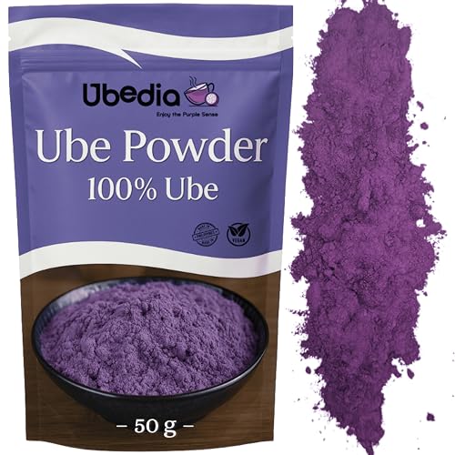 Poudre de Ube ◈ 50g ◈ Poudre 100% Pur Ube Naturel ◈ Qualité Premium - Grade A ◈ Origine Philippines Garantie ◈ Sans additifs ou colorants ◈ Vegan & Sans Gluten ◈ Idéal Boissons et Pâtisseries