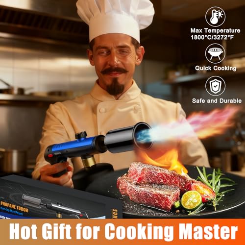 Image of Torch Gun with One-Touch Max Fire, Flame Thrower with Safety Lock, Blow Torch Gun for BBQ, Grill, Charcoal Lighter, Cooking Flamethrower for Camping, Outdoors (Tank Not Included)