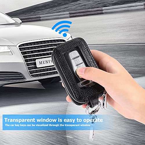 Car Key Fob Case, Genuine Leather Remote Keychain Bag With Lanyard And Zipper Closure, Key Protection Cover For Men Women (Black) #TOP2