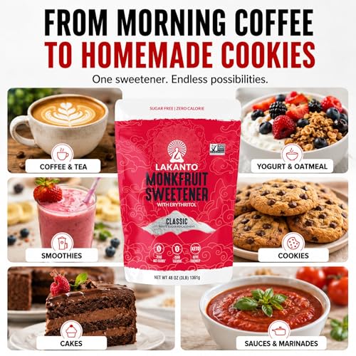 Image of Lakanto Classic Monk Fruit Sweetener with Erythritol, White Sugar Substitute, Monkfruit Extract, Sugar Replacement for Coffee, Tea, Baking, Sauces, Gluten Free, Zero Carb, Non GMO, Keto (3 lb)