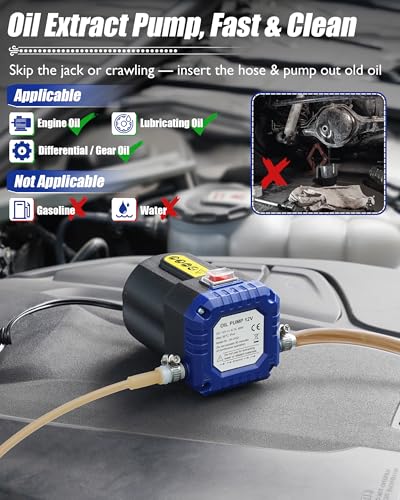 Image of Oil Extractor Pump 12V 80W, Upgraded Electric Engine Oil Pump w / Auto Overload, Oil Change Pump for Motor Oil, Gear Oil, Transmission Fluid, Lube, Fluid Transfer Pump for Car, Mower, Marine, Blue