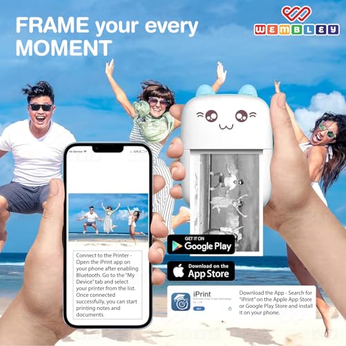 Image of Wembley Mini Bluetooth Printer for Kids| Durable, Portable & Safe| Kitty Themed Thermal Printer| Rechargeable & Battery Operated| Ideal for Students Age 5+ (Kitty)