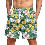 Boy Swim Trunks Size 6 Hawaiian Summer Elastic Waist Drawstring Cotton Shorts Men Sleep Fashion Quick Dry with Pockets Tropical Floral Print Swimsuit No Liner Dark Green 6XL
