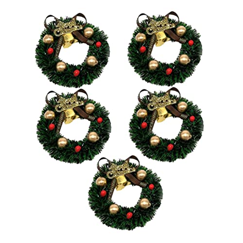 Mini Couronne de Noël 5 pièces Guirlande Suspendue Artificielle Accessoires de Maison poupée décorations Ornements Noël - Couronne Maison poupée