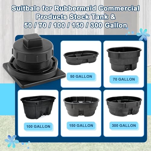 Image of Stock Tank Drain Plug Kit for Rubbermaid Commercial Stock Tank Drain 50 /70 /100 /150 /300 Gallon Stock Tank Float Valve Drain Replacement