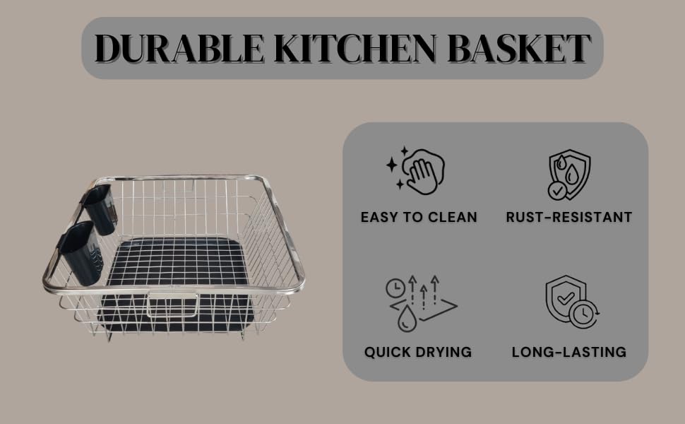 Image of BIRDWING Dish Drainer With Tray Stainless Steel Basket (64x47x23) Stainless Steel Dish Drainer Rack with Drip Tray /Utensil Drying Stand for Kitchen /Bartan Stand