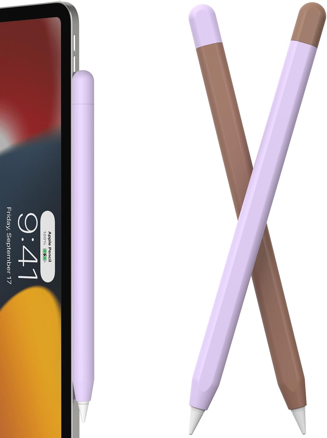 2 Pack Silicone Case Cover Compatible with Apple Pencil Pro Case & Apple Pencil 2nd Generation Protective Sleeve Supports Magnetic Charging & Double Tap (Mocha Mousse + Purple)