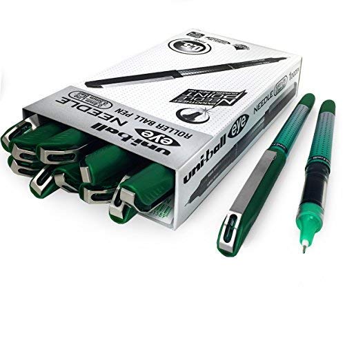 Uni-Ball UB-185S Vision Needle Rollerball Pen – 0.5mm Needle Point – Pack of 12 – Green
