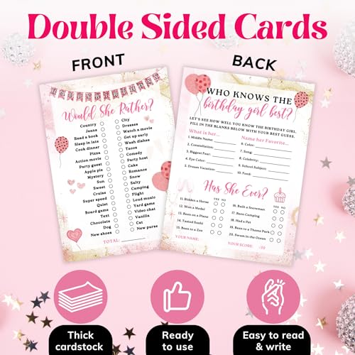 Woodamore Who Knows The Birthday Girl Best Game - 50 Pcs Teen Girl Birthday Party Games, Would She Rather Preppy Sleepover Party Supplies For Girls, Fun Birthday Activities For Teens Party Decorations — view 3