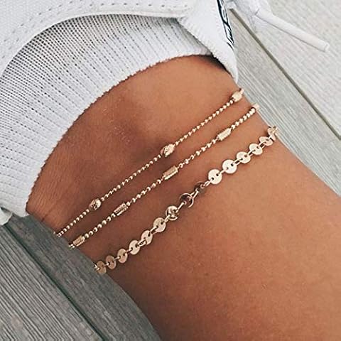 Edary Gypsy Beach Anklet Sequins Layered Gold Anklet Bracelet for Women and Teen Girls Cover