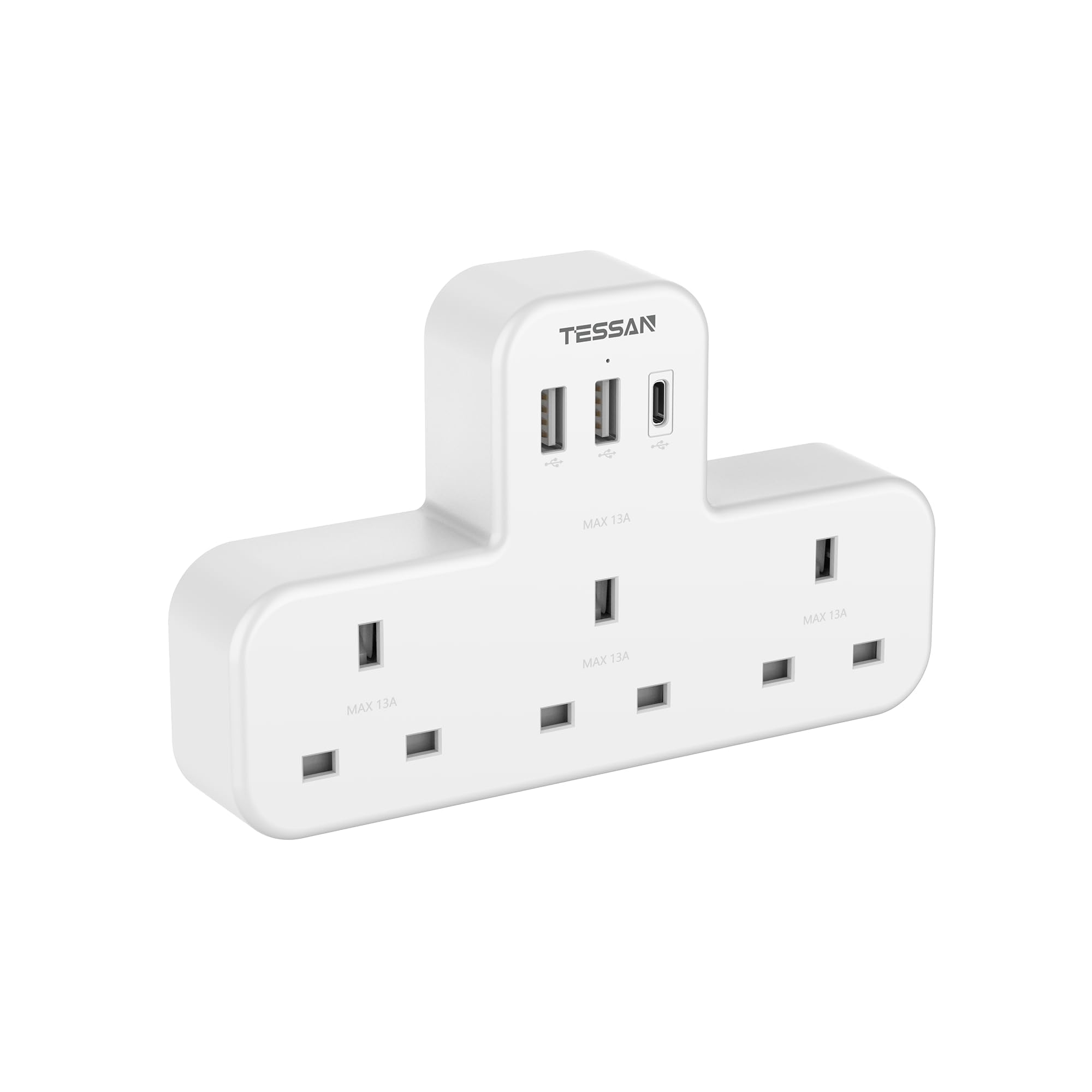 – USB C Charger Plug Adapter AE, TESSAN Multiple 3 Way Triple Plug Extension Socket with 3 USB, Multi Plug Outlets Charging Station for School Home, Kitchen, Office, School Supplies