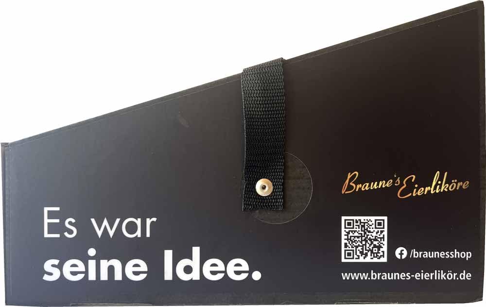 Hochwertiger Bauchladen mit Braune’s Eierlikör Klassik – 54 Gläschen à 25 ml (14% vol.) – Perfekt für JGA, Junggesellen- & Junggesellinnenabschied - Klassiker