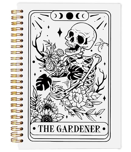 Ecezatik The Gardener Tarot Journal Notebook - Gothic Goth Skeleton Skull Notebook, Gardener Gifts for Women, Witchy Journal, Witchy Gifts for Women, Moon Phase Journal, Spiral Notebook 5.5x8.3