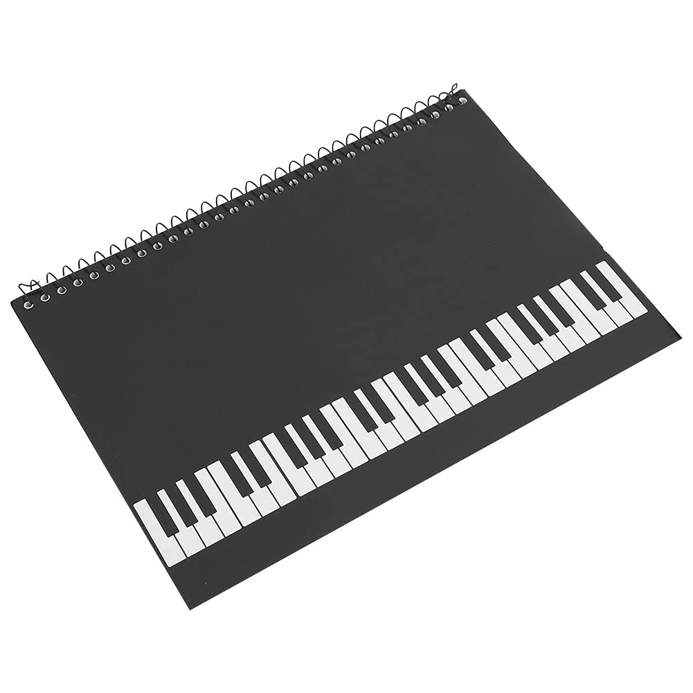 Wakects Carnet de Papier Stave, Carnet de Musique de 50 Pages pour Auteurs-compositeurs, Débutants, avec Couverture, Papier D'écriture de Manuscrit de Partition de (motif de piano noir)