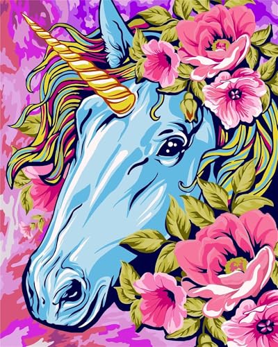 Qijinn Pintar por Numeros Adultos,sin Marco Unicornio de cuento de hadas DIY Kit de Pintura Al óLeo de Lienzo con 3 Pinceles,Pigmento Acrílico Manualidades Hogar Decoración Paint by Numbers 55x70 cm