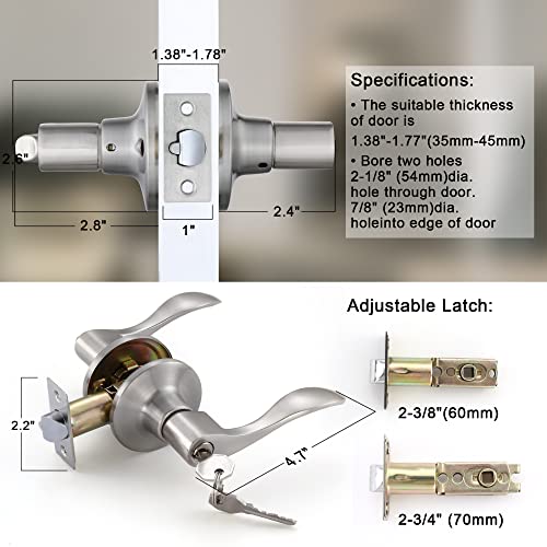 Millgoing Door Lever Handle With Satin Nickel Finish, 1 Pack Contemporary Privacy Front Entry For Right & Left With Lock, Wavy Modern Slim Handles For Home Closet, And Bathroom #TOP4