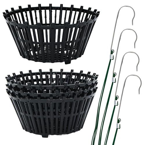 DESQUIGGLE Set of 4 Large Black Strong Plastic Orchid Baskets 10 Inches Wide with Hangers for Orchids Staghorn Ferns Orchid Baskets for Outside Plastic Orchid Pots with Holes