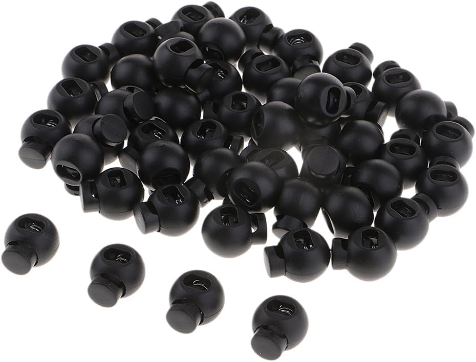100 Pieces Toggle Stoppers Single Hole Round Ball Plastic Cord Lock End Stopper Fastener 22MM×17MM Black