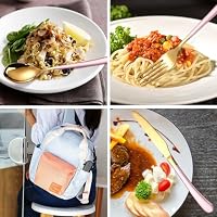 MURRI&MURRDI Besteck Set für 1 Person Unterwegs, Travel Camping Cutlery with Case, Tragbar Edelstahl Besteck To Go, 3 Teilig Outdoor Messer Gabel Löffel mit Tasche, Geschirrspüler Sicher, Pink Gold – Ansicht 4