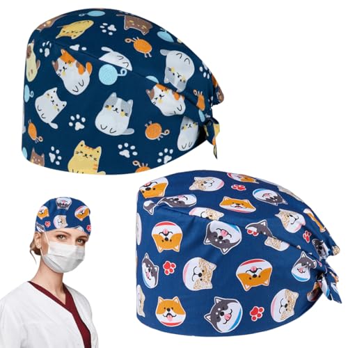 UIEXAY 2 Piezas De Gorros Quirúrgicos con Botón, Gorros De Enfermera, Gorro Quirurgico, Hombre y Mujer, para Médico Dentista Enfermera Farmacéuticos, Talla única