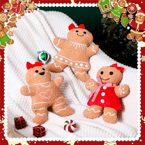 Image of Konohan 3 Pcs Christmas Gingerbread Pillows House Man Throw Pillows Stuffed Gingerbread Shaped Pillow for Christmas Party Outdoor Cushion Decorations(Dark Yellow, Red,Cute Style)