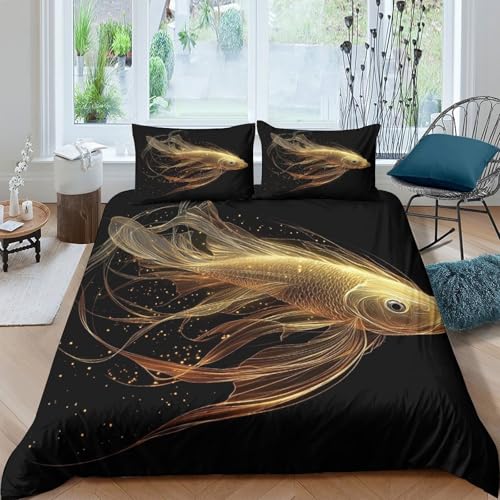 Parure housse de couette poisson doré lit super king en microfibre douce - 4
