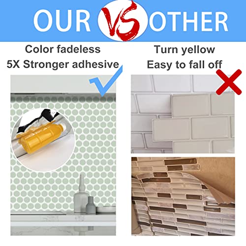 Waldecoo Penny Round Tile Peel And Stick Backsplash, Light Green 3D Adhesive Peel And Stick Tile Stickers Kitchen Backsplash, Stick On Tiles For Kitchen And Bathroom (10 Tiles, 12"×12") #TOP4