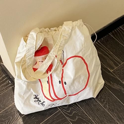 Womens Apple Shoulder Bag with Charm Kawaii Canvas Tote Purse Funky Fruit Purse Y2k Whimsy Twee Accessories2