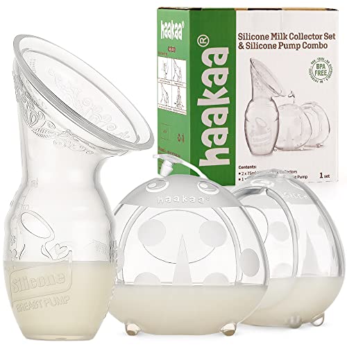 Image of haakaa Silicone Breast Pump 100ml & Ladybugs Silicone Breast Milk Collector 75ml Combo,Silicone Breast Milk Catcher,Silicone Breast Shells & Nipple Therapy,Must Have for Breastfeeding