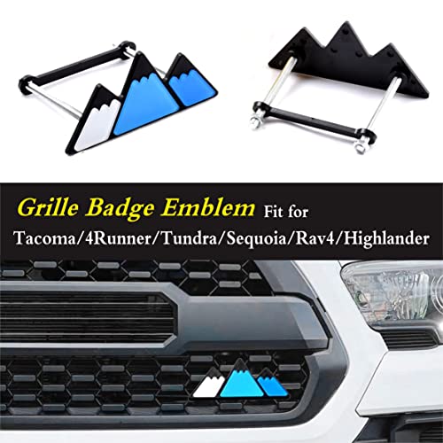 Image of Tri-Color Grille Badge Emblem Decoration Accessories Car Truck Label Compatible for Tacoma 4Runner Tundra Sequoia Rav4 Highlander (Mountain Dark Blue /Sky Blue /White)